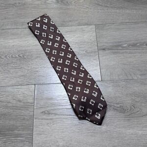 Jasco Brown Silk‎ Geometric Diamond Pattern Necktie Made in Italy 3.5 Inch